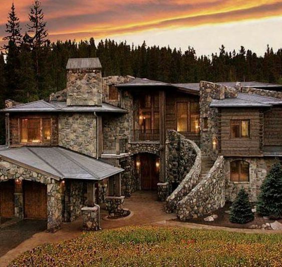 large stone and wood mansion