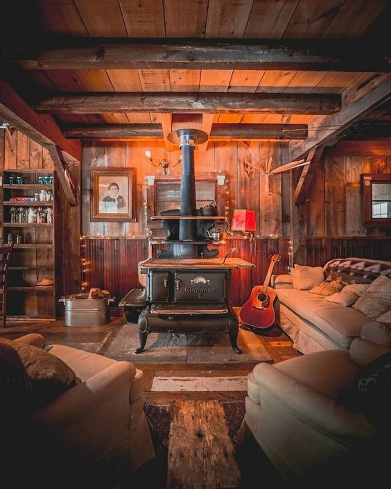 rustic interior with stove