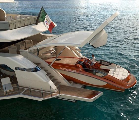 yacht with speedboat