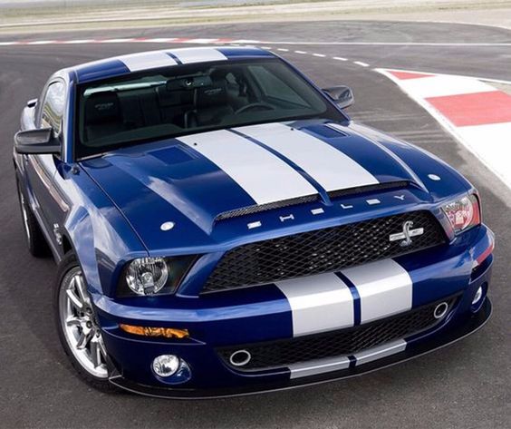 blue mustang with racing stripe