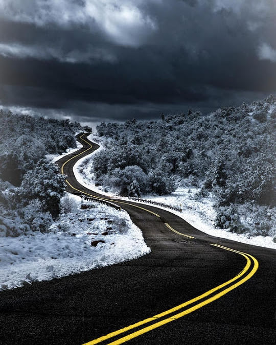 winding road through the snow