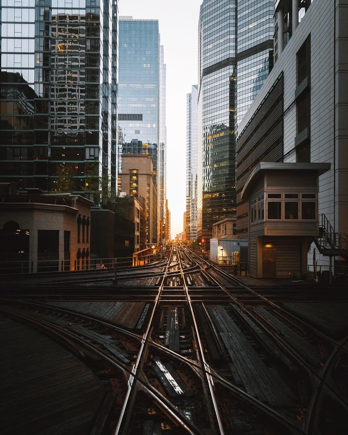 city train tracks at sunrise