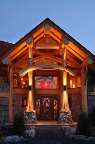 grand entryway of wood home