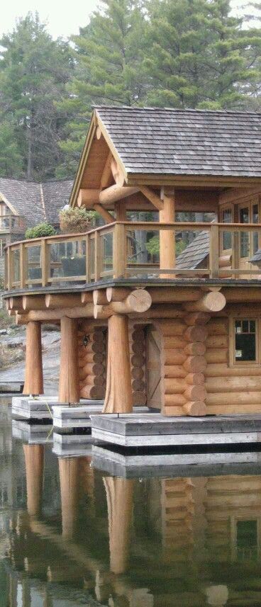 log cabin on the waterfront