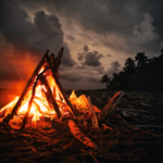 campfire with storm brewing