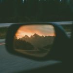 rearview mirror view of mountains
