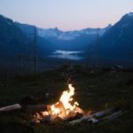 bonfire at night by a lake
