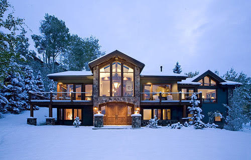 large home and snow