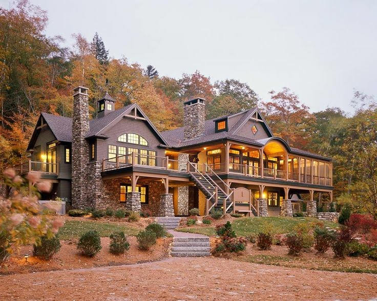 large stone and wood home
