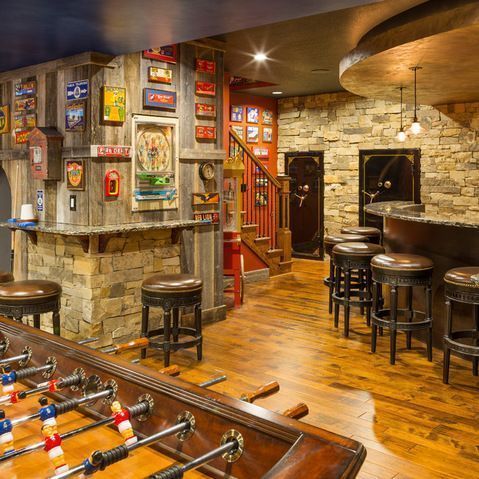 manly basement game room and bar