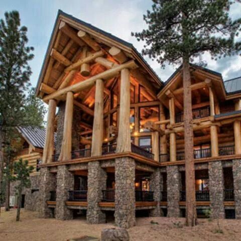 massive log and stone cabin