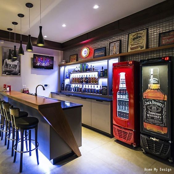 well stocked man cave bar