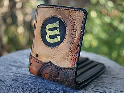 leather mens wallet made from a wilson baseball glove