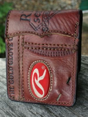 leather wallet made from a rawlings baseball glove