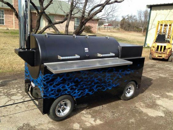 custom barbecue with blue flames on side