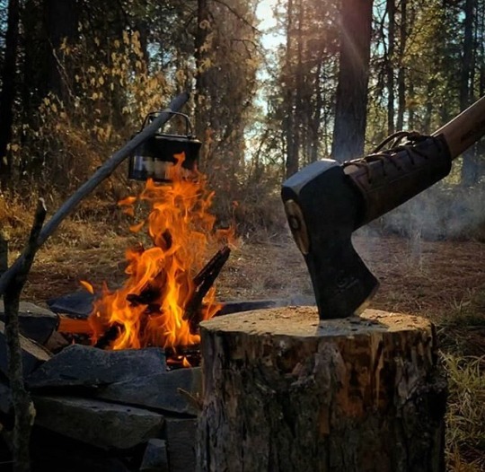 campfire and axe