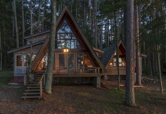 cozy cabin tucked into the woods