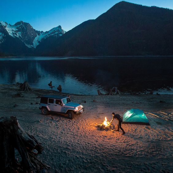 campsite near mountain lake