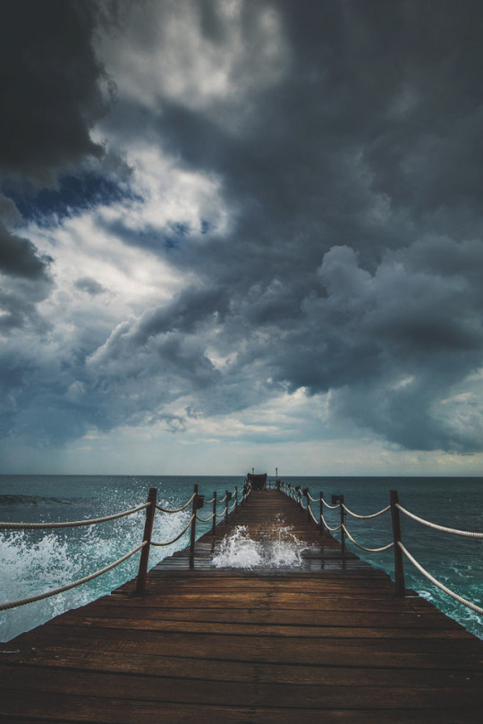 coastal dock in stormy conditions