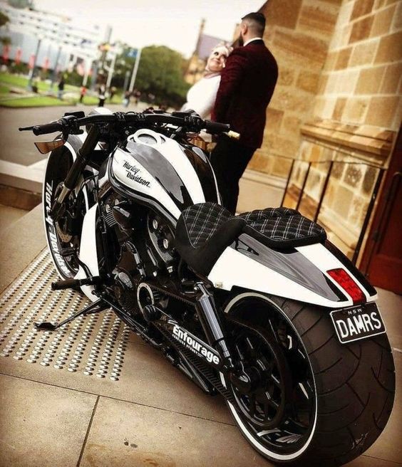 fat black and white harley davidson motorcycle