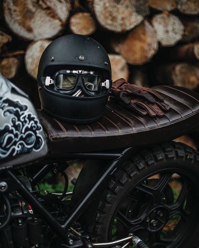 motorcycle helmet on a motorcycle