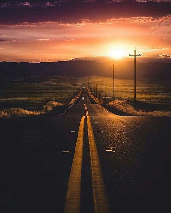 long road and sunset