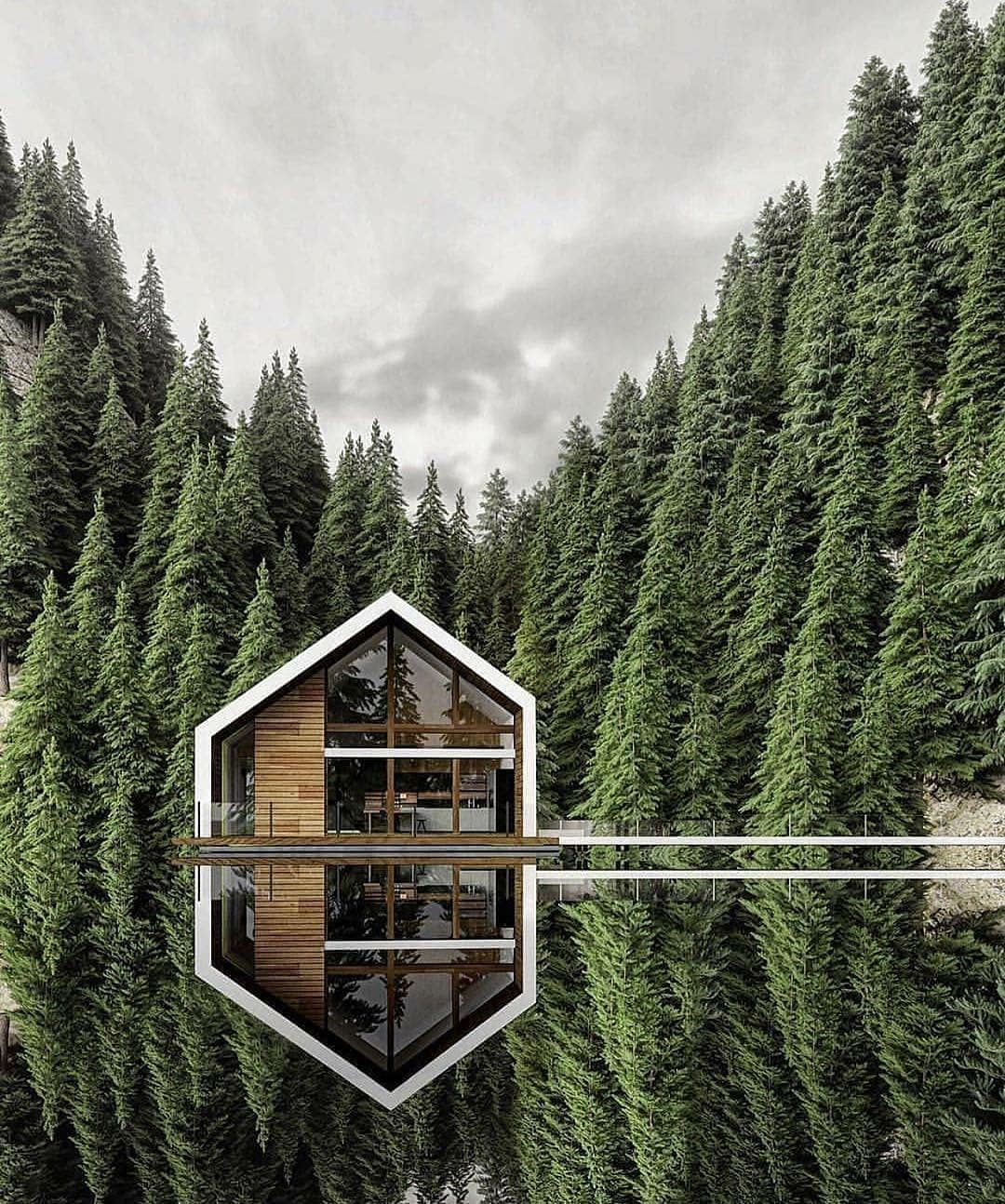 modern cabin on lake