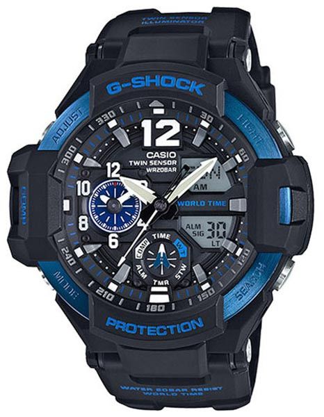 Casio G-Shock Black Case Blue Accents Analog Digital Mens Watch