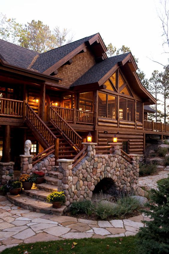 manly home with wood and stone