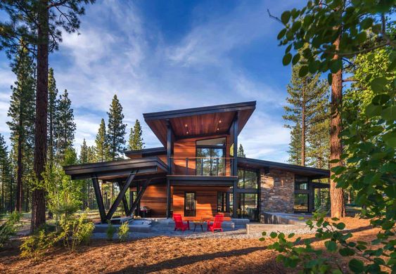 mountain home secluded in pine forest