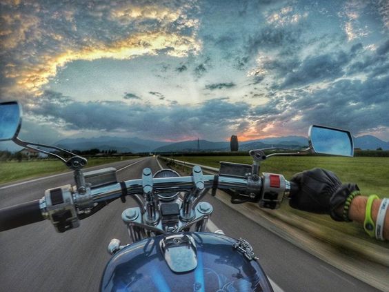 motorcycle ride with stunning sky