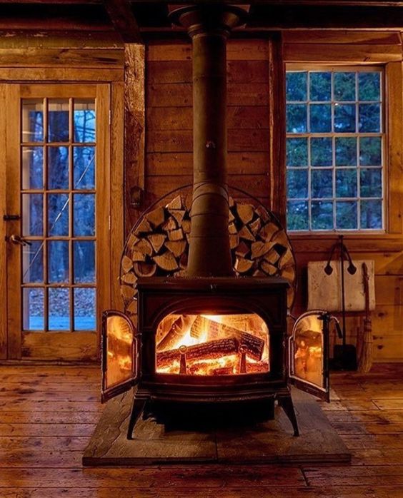 wood burning stove in cabin