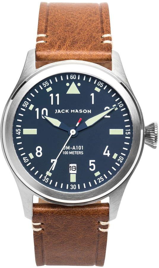 Jack Mason Aviation Leather Strap Mens Watch