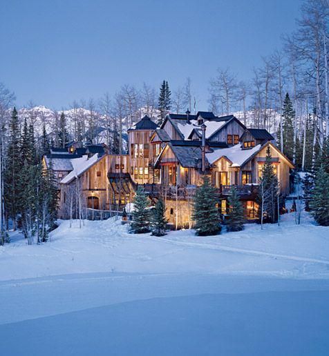 large home in the snow
