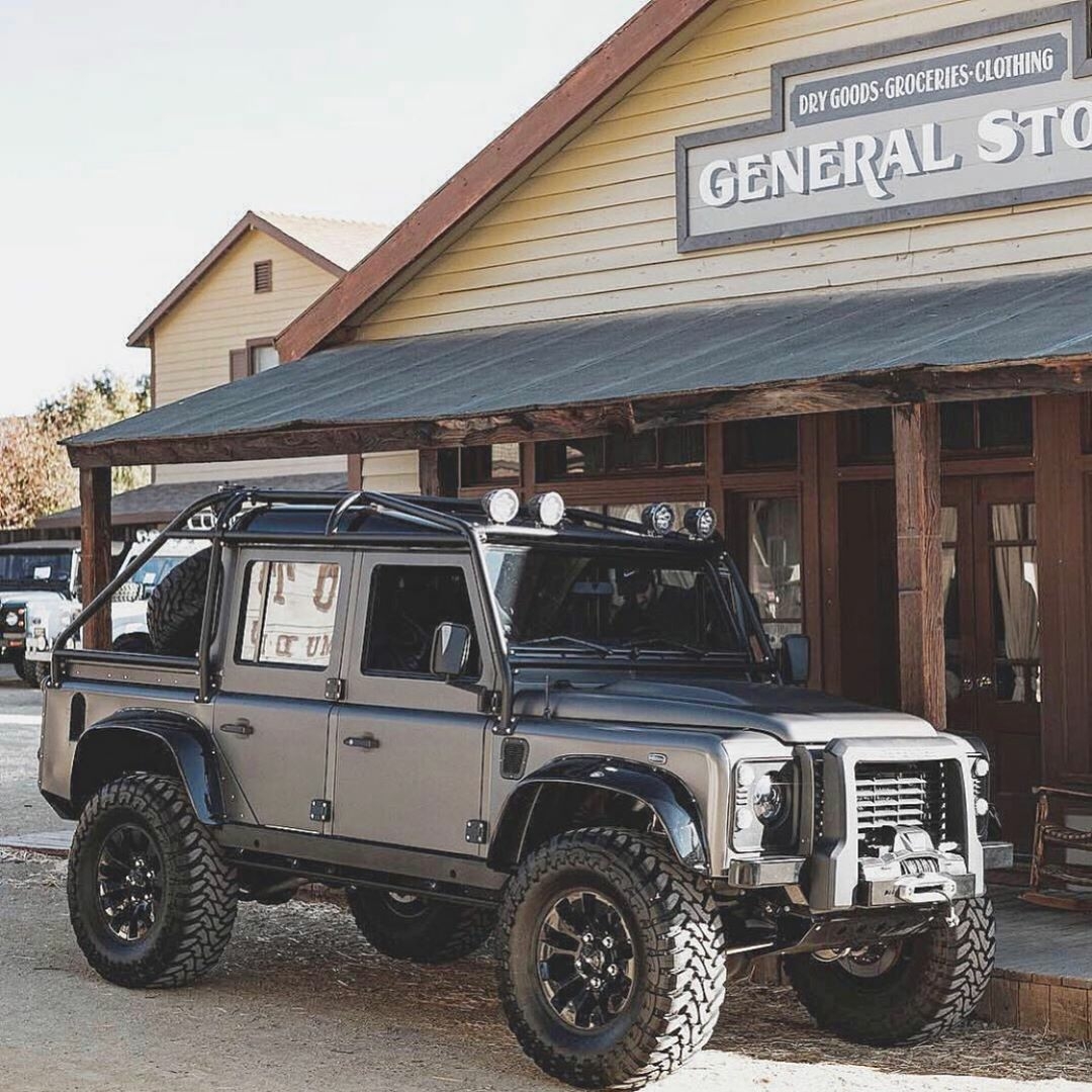 defender in front of general store