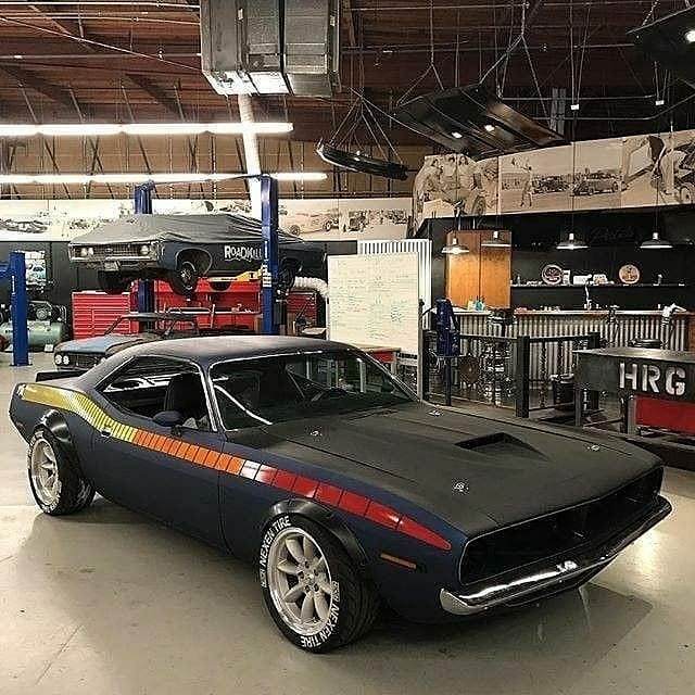 dodge muscle car in shop