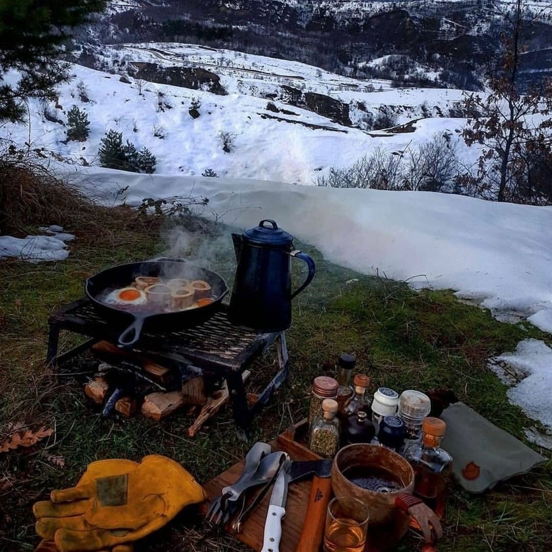 outdoor cookout in the snow
