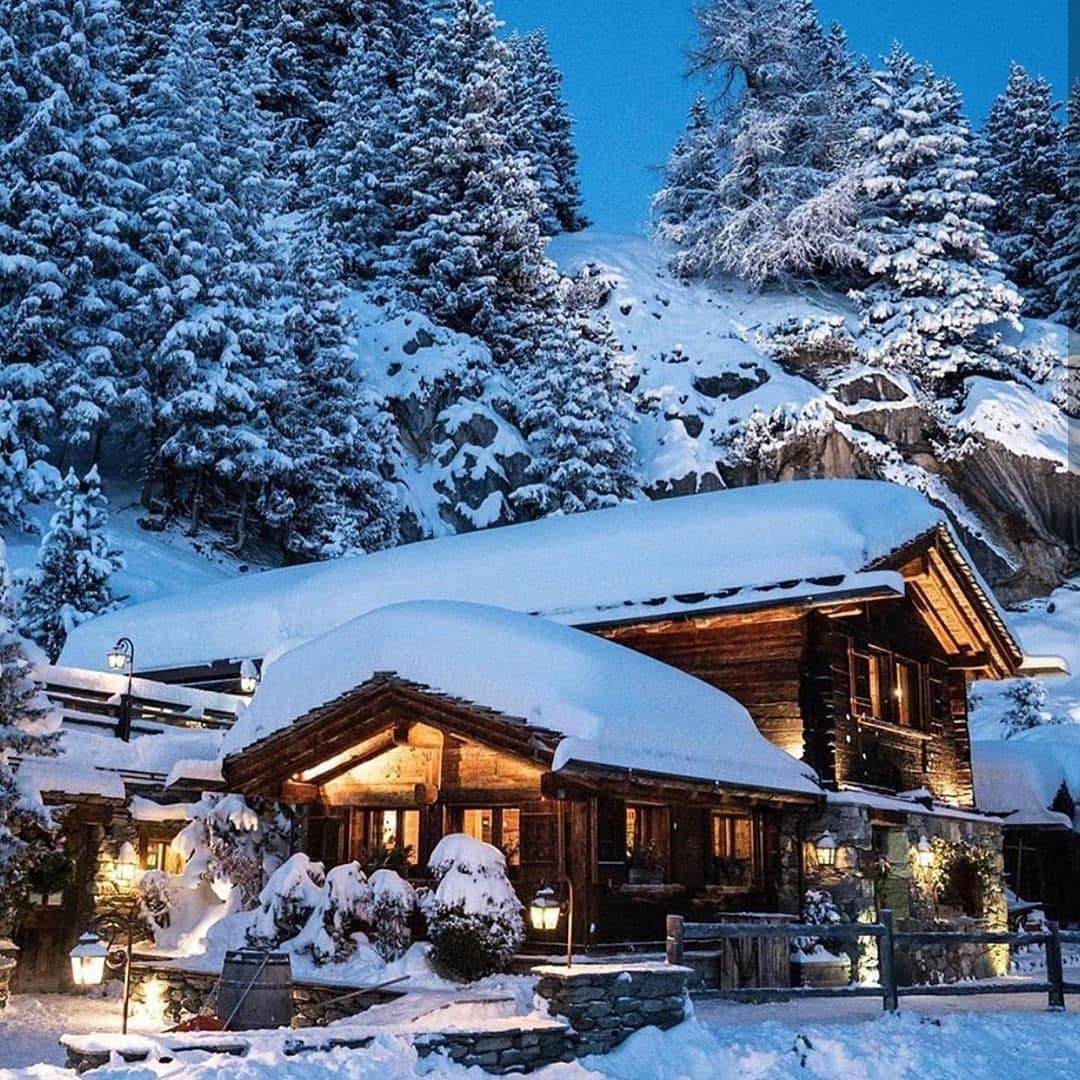 snow covered lodge