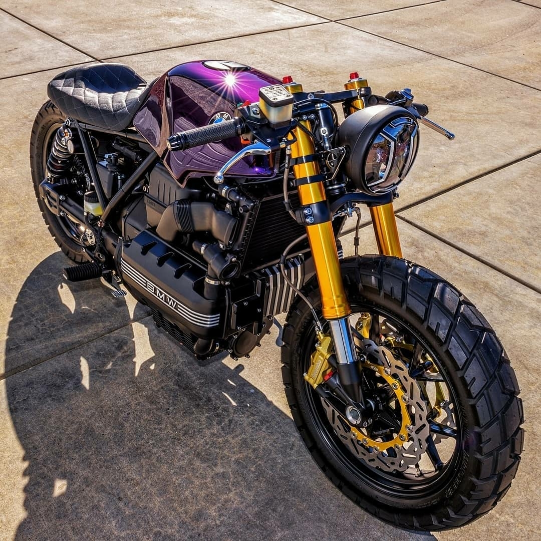 purple bmw cafe style motorcycle