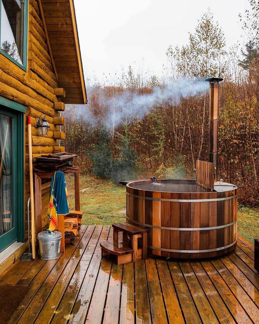 hot tub on deck of cabin