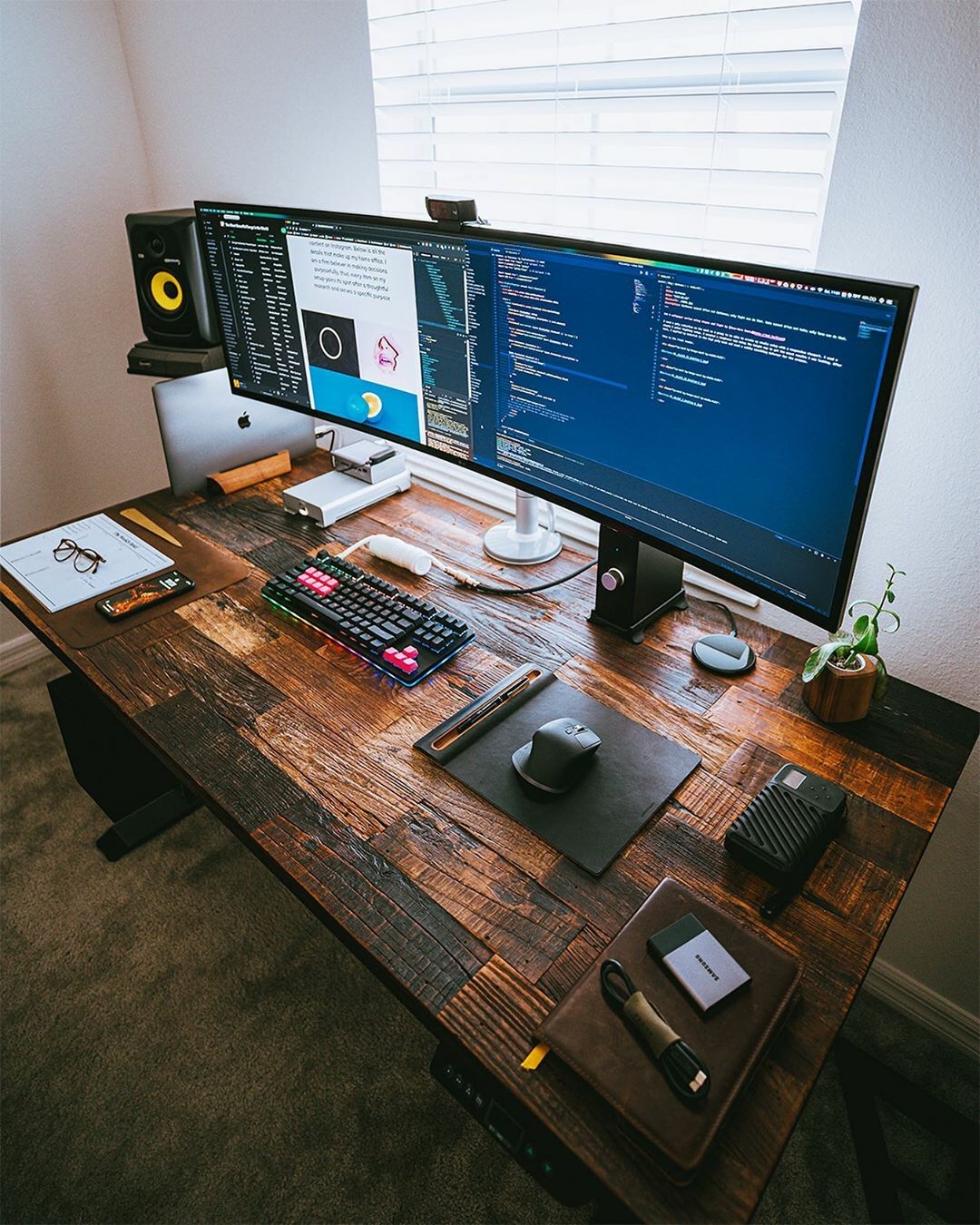 wood desk pc setup