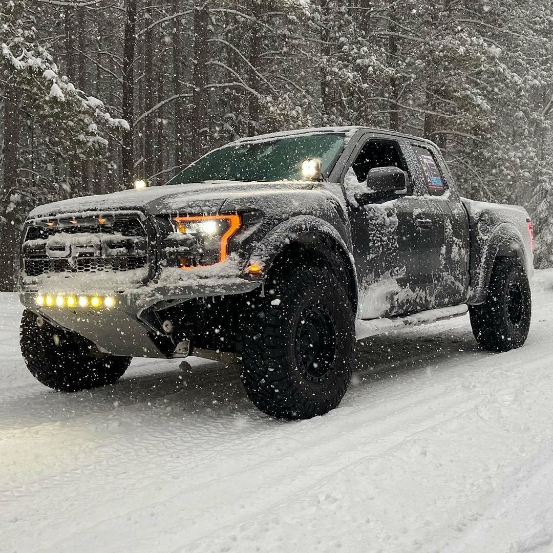 ford raptor truck in the snow