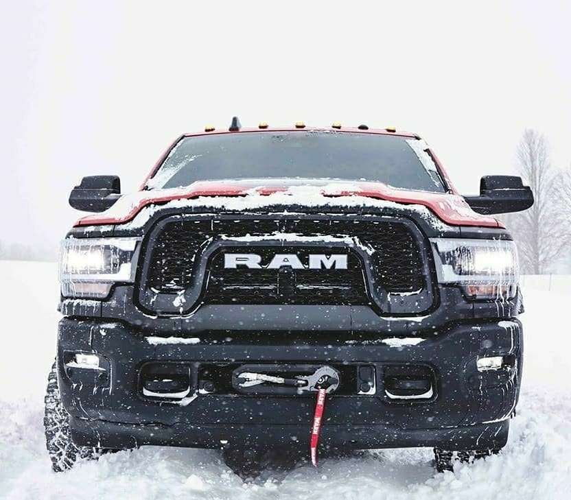 front end of dodge truck in snow