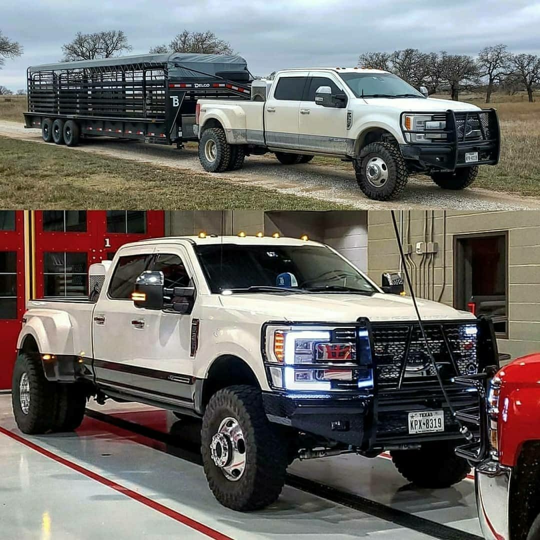 white 2018 Ford Super Duty Dually F350 lifted and leveled