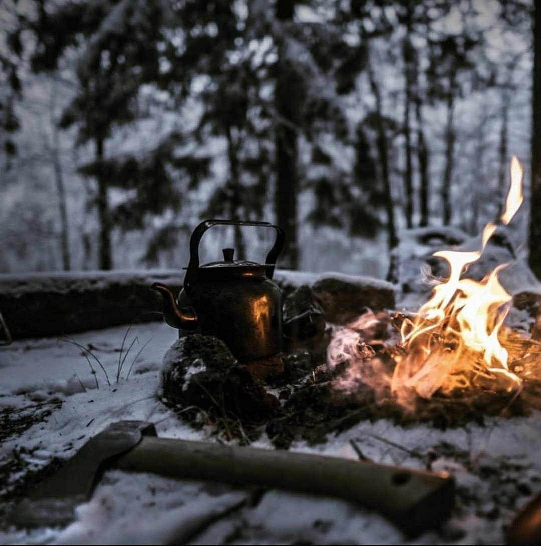 axe near campfire