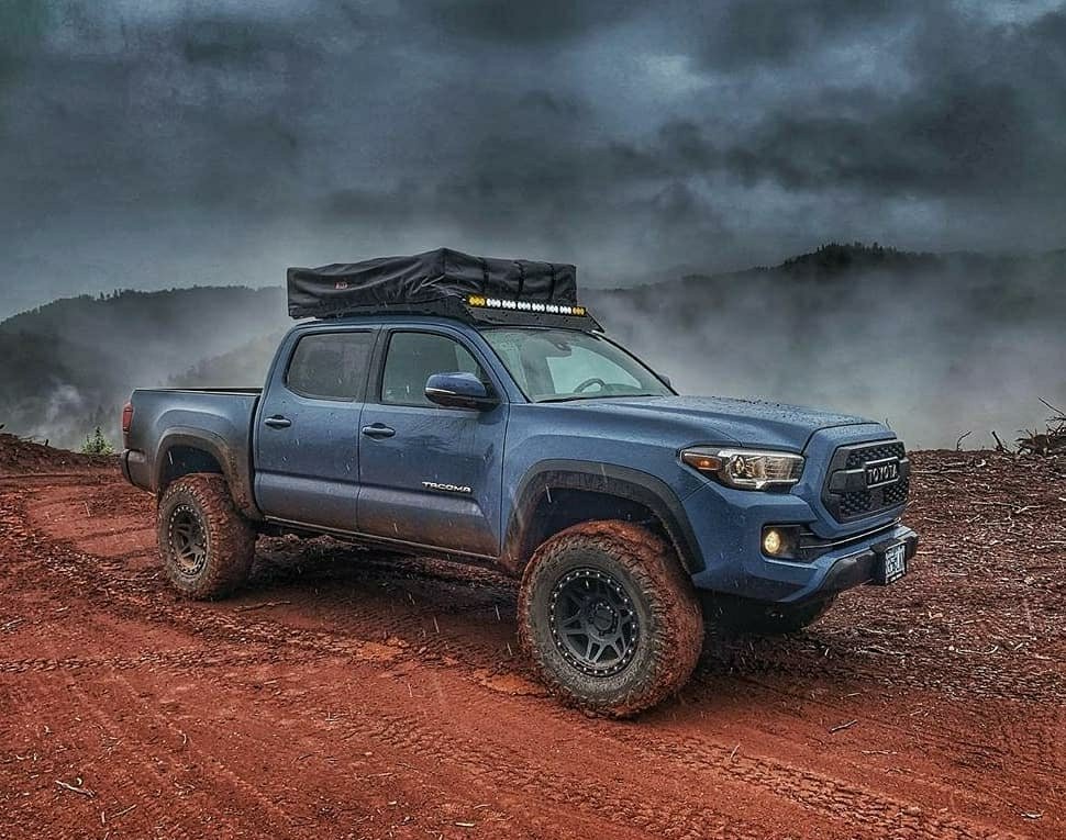 toyota tacoma with ominous sky above