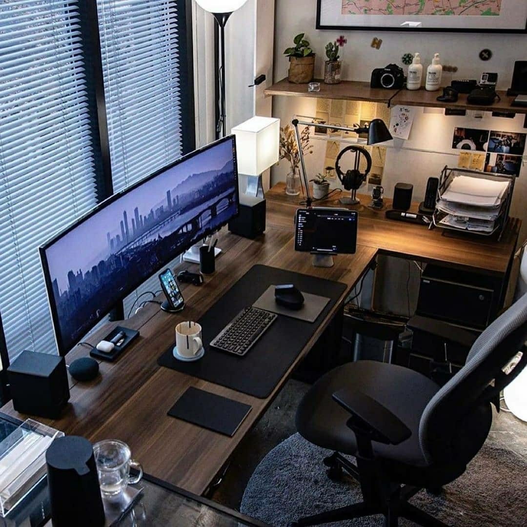 simple clean masculine home office