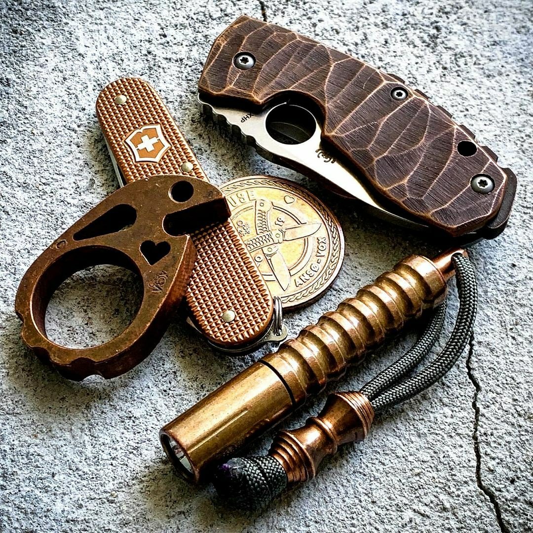 Brass and Brown Spyderco EDC