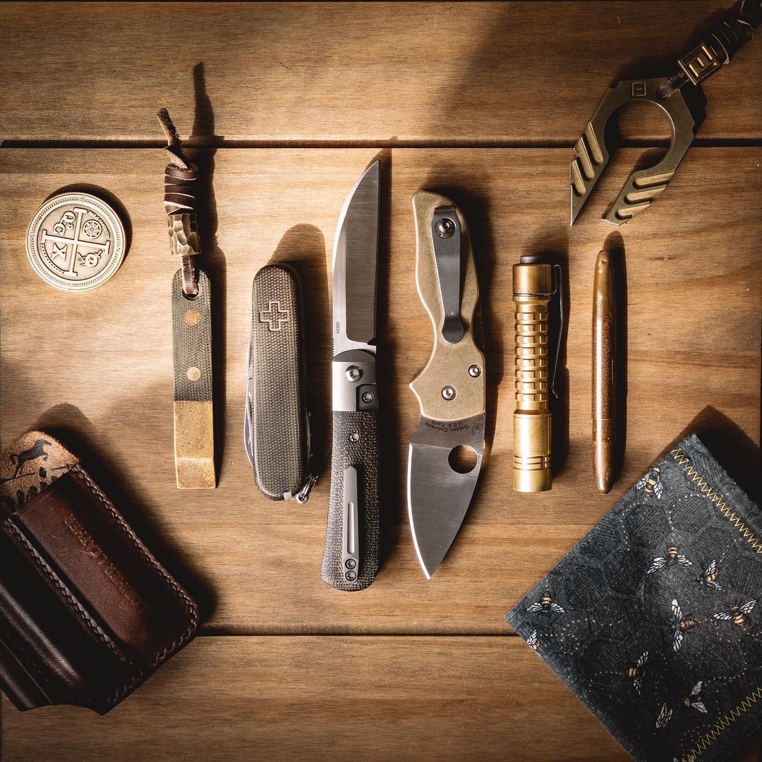 rustic edc with knife and coin